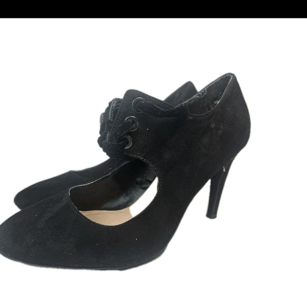 Qupid TRENCH-233 Blk Suede Lace-Up Dress Pump Y2K Goth Coquette Alt Heels Sz9[6A